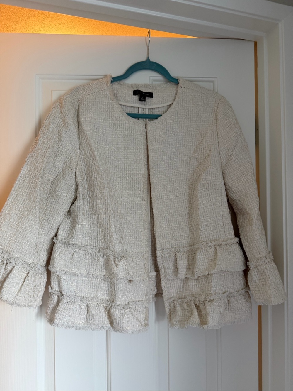 Ann Taylor Cream Textured Ruffle Jacket - Picture 2 of 5